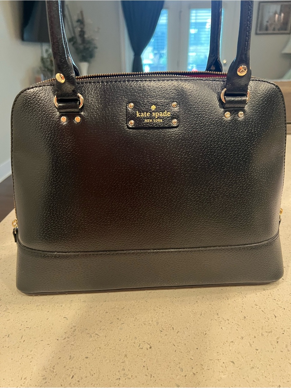kate spade Black Pebbled Leather Satchel/Dome Tote with Gold Hardware